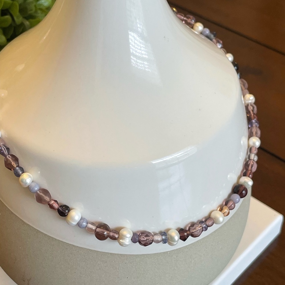 Purple bead and pearl necklace